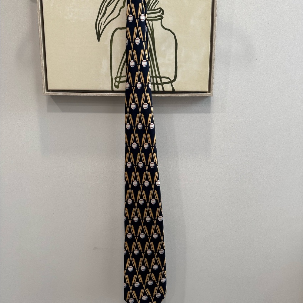 Parquet Elegant Navy Gold Baseball Men's Silk Tie ~ GOOD CONDITION